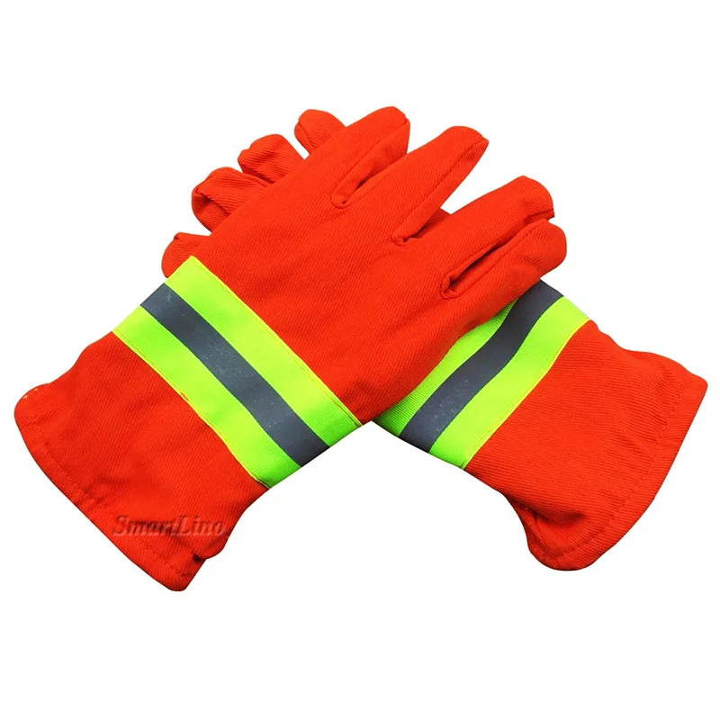 

Orange Heat and Fire Resistant Working Gloves Hand Protective Cleaner Fireman Traffic 3m Reflective Safety Gloves