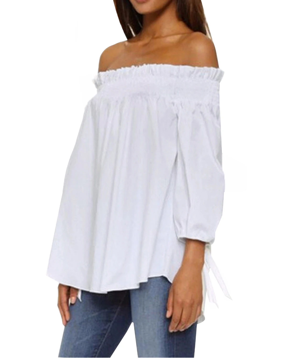 ZANZEA 2019 الصيف قمم المرأة مثير قبالة الكتف مائل الرقبة مخطط ضئيلة القوس قمصان الإناث بلوزة عارضة حزب Bluasa زائد حجم