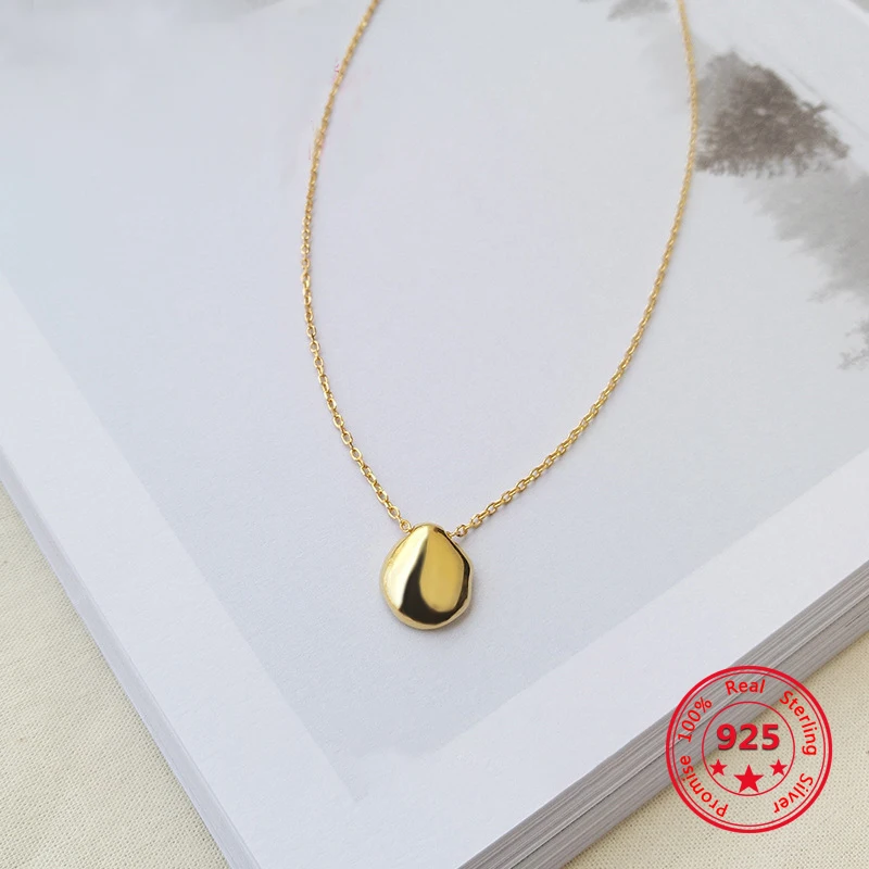 

European American 925 Silver Trendy Concise Waterdrop Pendant Necklace Fine Jewelry Gift for Girlfriend