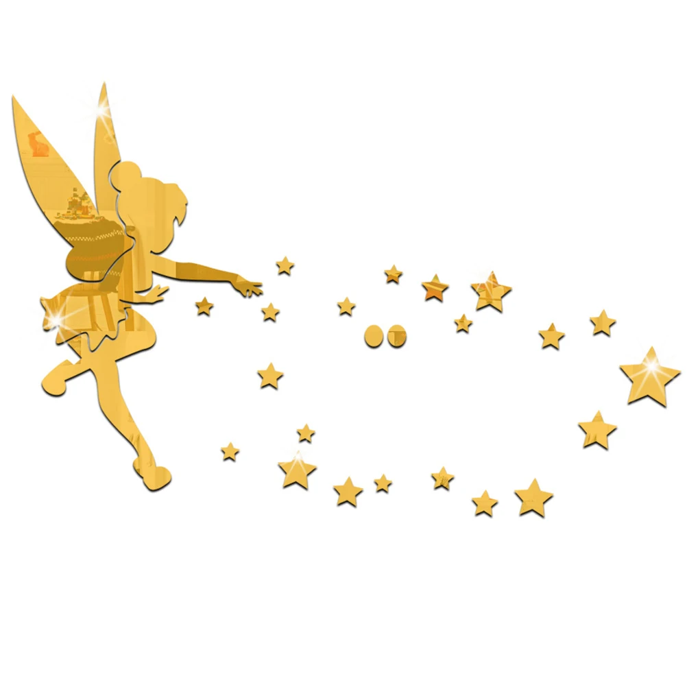 

Sticker Silver Acrylic Fairy Sprinkles Star Mirror Surface Household Office Bedroom Decal Decor Mural Sticker