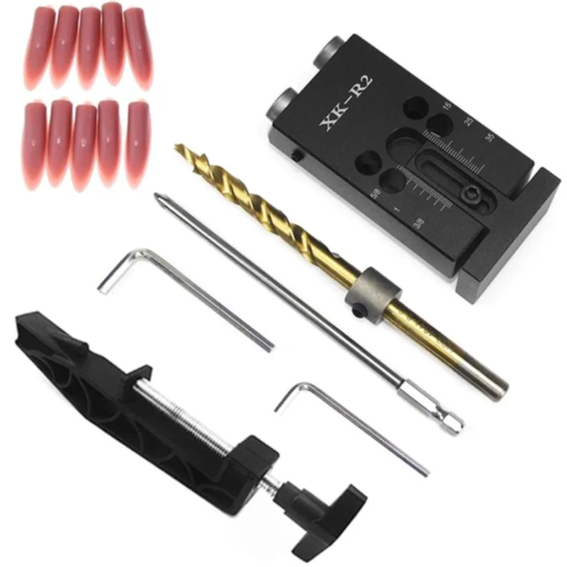 

Xk-R2 Pocket Inclined Hole Jig Kit Drill Guide Set For Wood Working Joinery+Step Drill Bit+Hex Wrenches