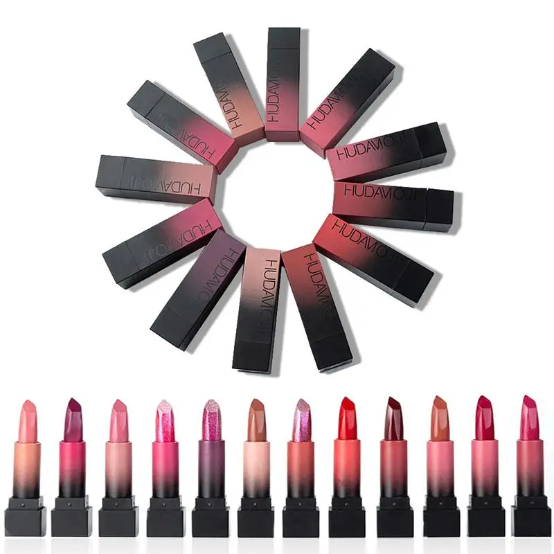 

HUDA MOJI 12 Lipstick Set Multi-Color Long Lasting Non-Stick Cup Glamour Lipstick Matte Misty Smooth Moisturizing Lip Gloss