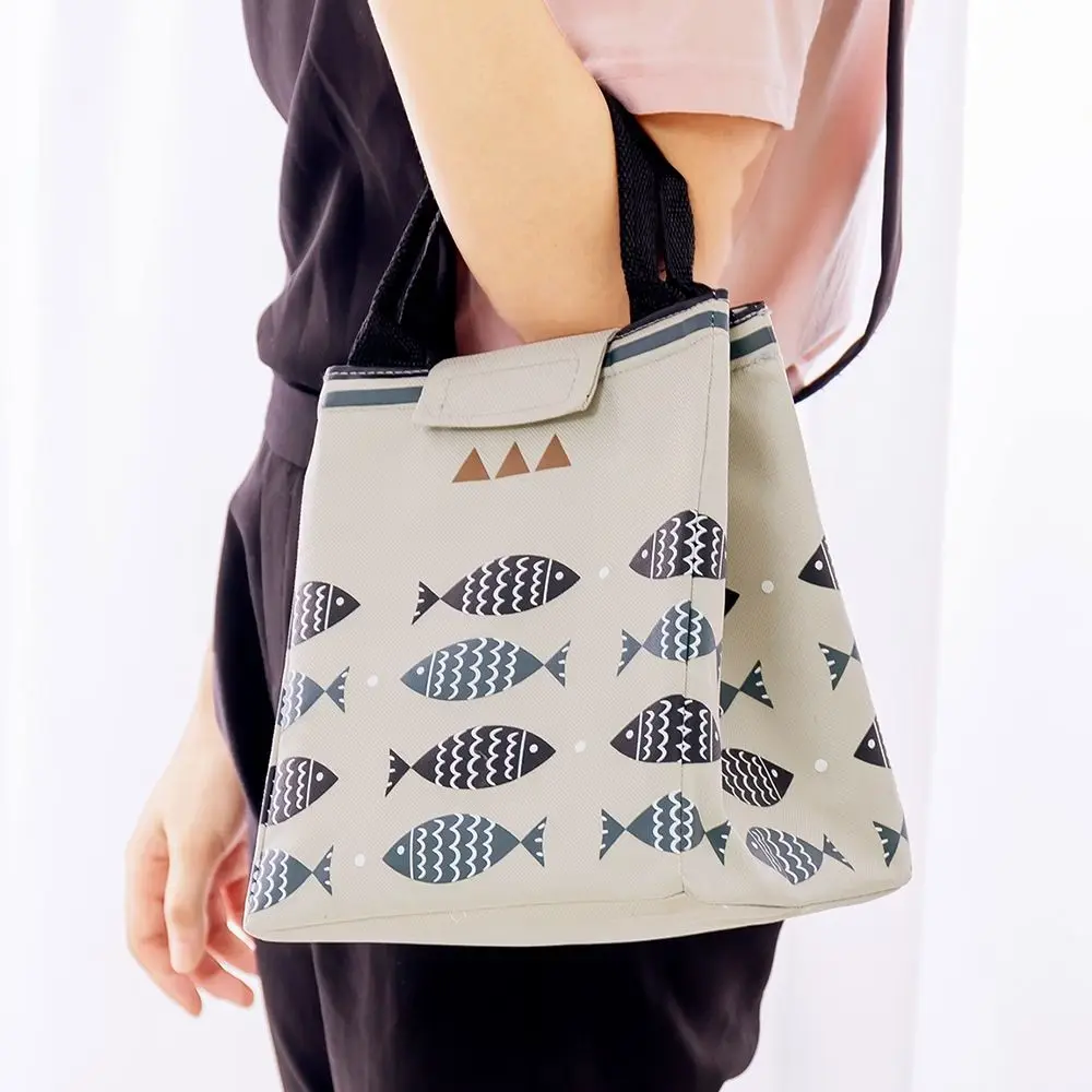 Женская Термосумка для обеда с рисунком рыбы, изолированная сумка для обеда из алюминиевой фольги, переносная дорожная коробка для обеда для пикника с карманом