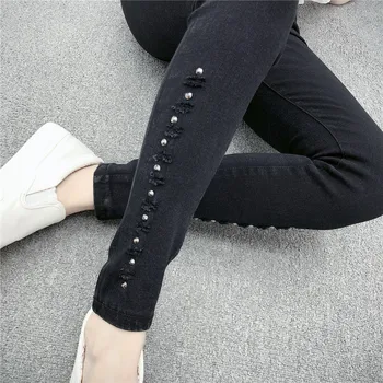 

4xl plus big size jeans panty women spring winter autumn 2019 new leggings high waist black denim thin tight pants female F0363