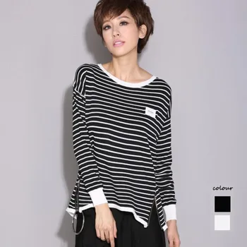 

#1448 Spring Autumn Striped Sweater Knitted Size With Zipper Women Sweaters And Pullovers Round Neck Sweater Thin High Street