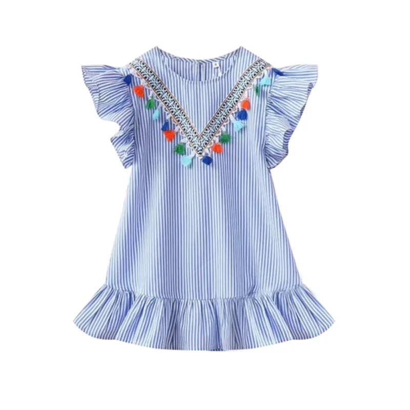 Summer  Kids Baby Girls Dress Tassel Ruffles Sundress Party Casual Short Sleeve Princess Dresses Clothes