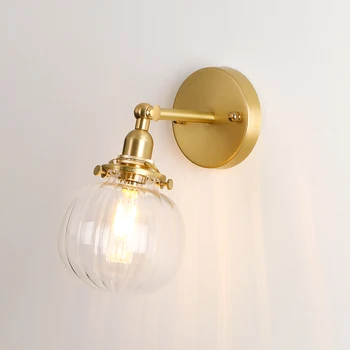 

EL Brass Wall Lamp with Pumpkin Glass shape Rotation Angle 270 Degree up and down for Bedroom Livingroom Indoor Lighting