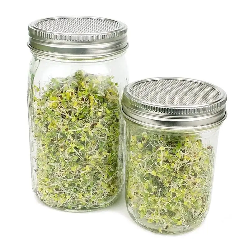

6 Pack Stainless Steel Sprouting Lids Curved Mesh Jar Sprouting Lid Kit For Wide Mouth Mason Jars Canning Jars For Making Orga