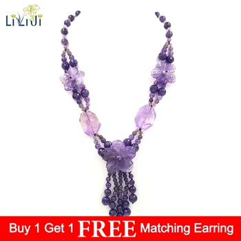 

LiiJi Unique Natural Ametrines Amethysts Flowers with Jades Toggle Clasp Necklace For Women Fashion Jewelry