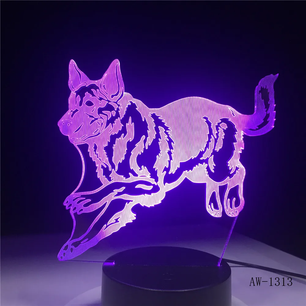 3d ночник в виде немецкой овчарки для бега голограмма 3D декоративная лампа