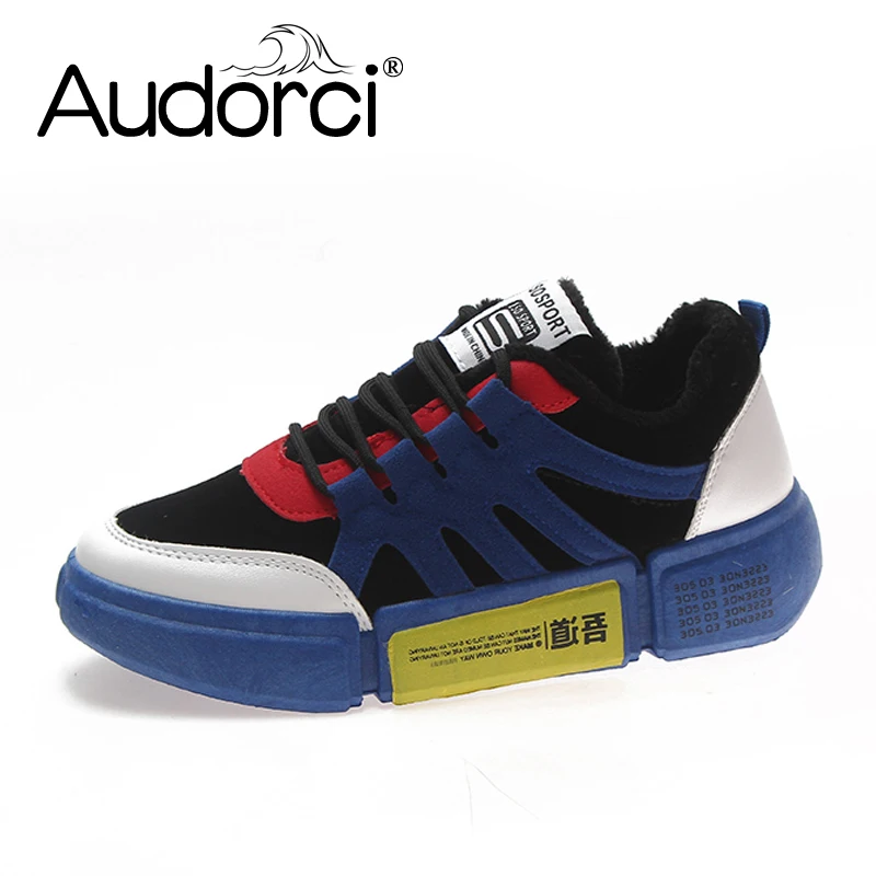

Audorci 2018 Winter Women Casual Shoes Woman Fashion Outdoor Keep Warm Shoe Female Lace-Up Flats Sneakers Size 35-40 With Fur