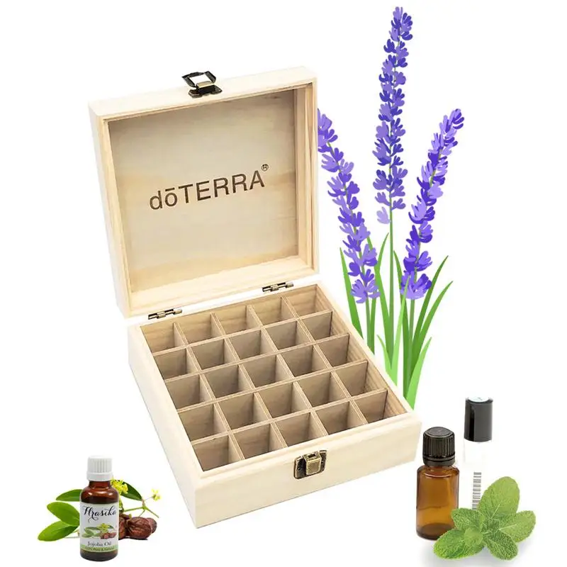 

25 Slot Essential Oil Bottle Wooden Storage Box Case Solid Wood Aromatherapy Organizer Case Home Display Stand Holder Decoration