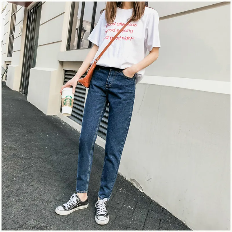 Japanese Harajuku Skinny Distressed Harem Jeans Women High Waist Female Loose Big Size 2019 Summer Boyfriend Vintage Mom | Женская