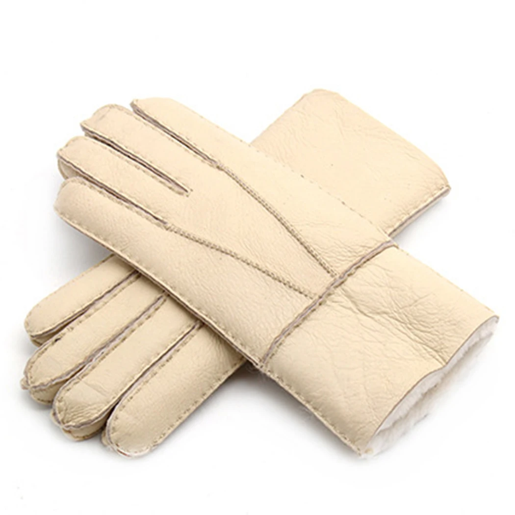 Женские кожаные перчатки зимние толстые теплые флисовые меховые перчатки полный палец тачскрин варежки модные женские лыжные