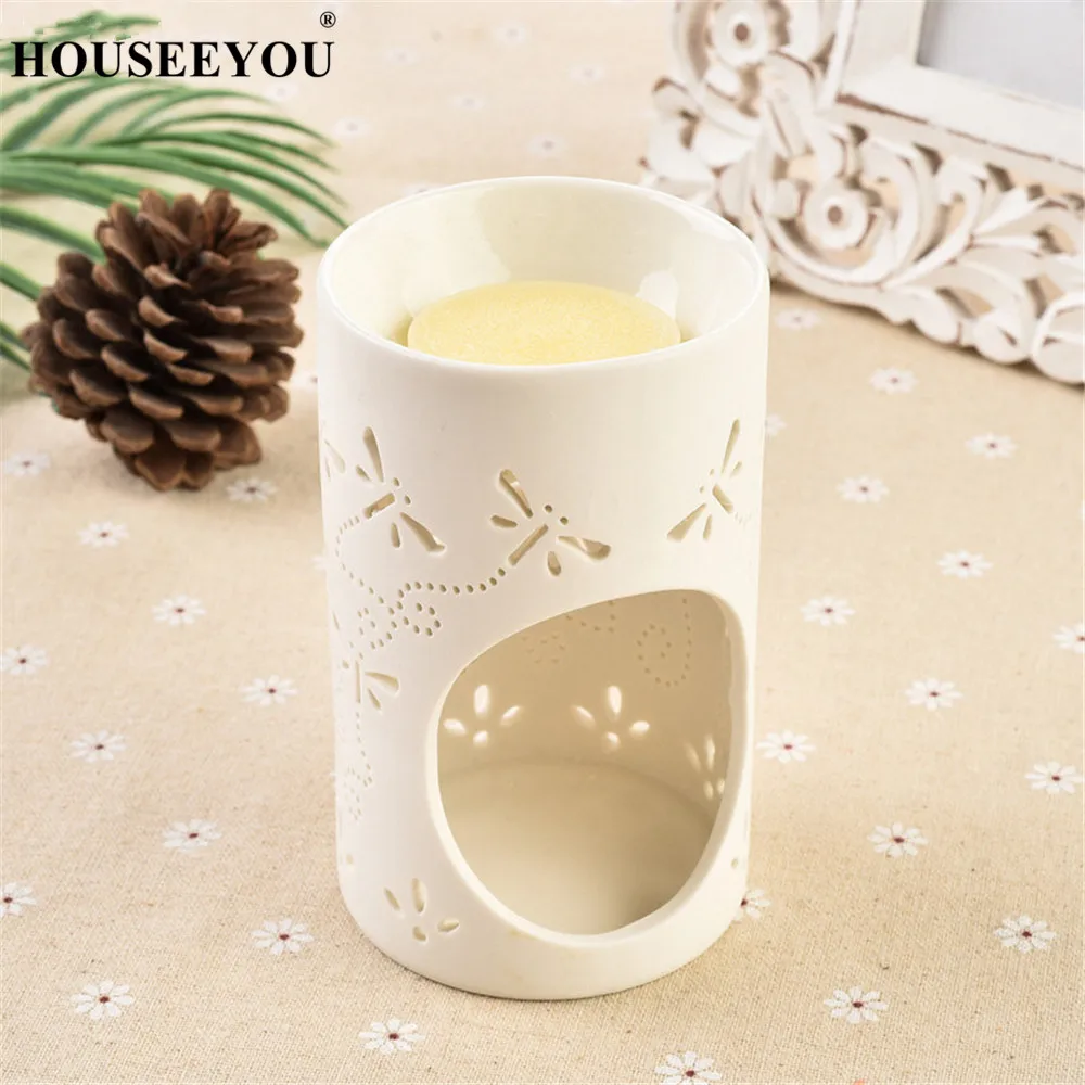 

Creative White Hollow Ceramic Aroma Burner Essential Oil Lamps for Home Dinner Wedding Decor Aromatherapy Candle Holders