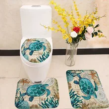 Морской стиль 3 шт. набор унитаза сиденья набор туалет морская черепаха печатных ванной коврик моющийся коврик для умывальника