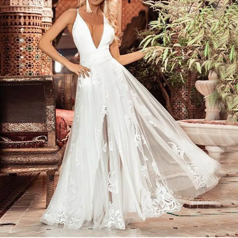Летнее белое кружевное платье sukienka vestidos robe femme длинное платье на бретелях с открытой спиной сексуальное прозрачное kleider модное вечернее платье