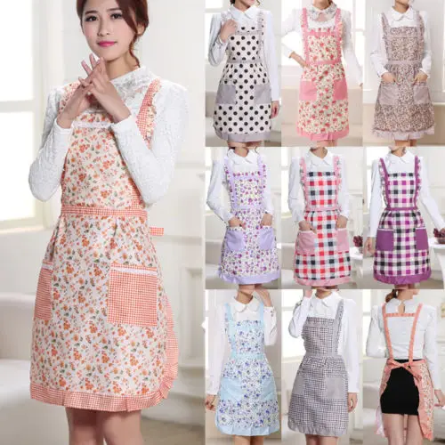 Practical Women Cooking Chef Kitchen Home Restaurant Aprons Plaid Aprons With Pocket 9 Styles To Choose New