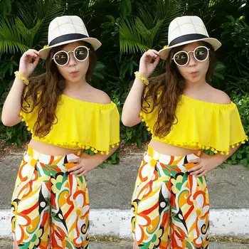 

Pudcoco Girl Set 1Y-6Y AU summer Kid Toddler Girl short Crop Tops T-Shirt+Floral Pants Clothes Outfit