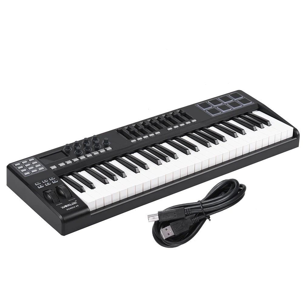 

WORLDE PANDA49 MIDI Keyboard Controller 49-Key USB MIDI Controller 8 RGB Colorful Backlit Trigger Pads with USB Cable
