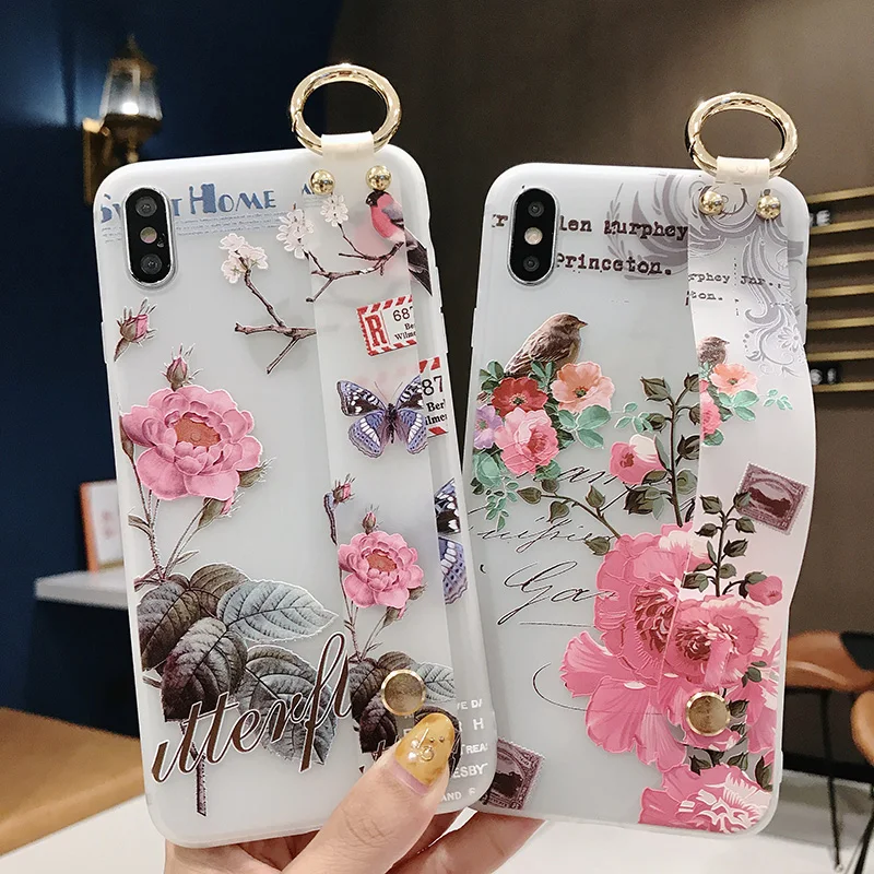 

Flower pattern Wristband Soft cover Phone Case For iPhone 11 pro X XS MAX XR XS case For iPhone 7 8 6 6s Plus Protective case