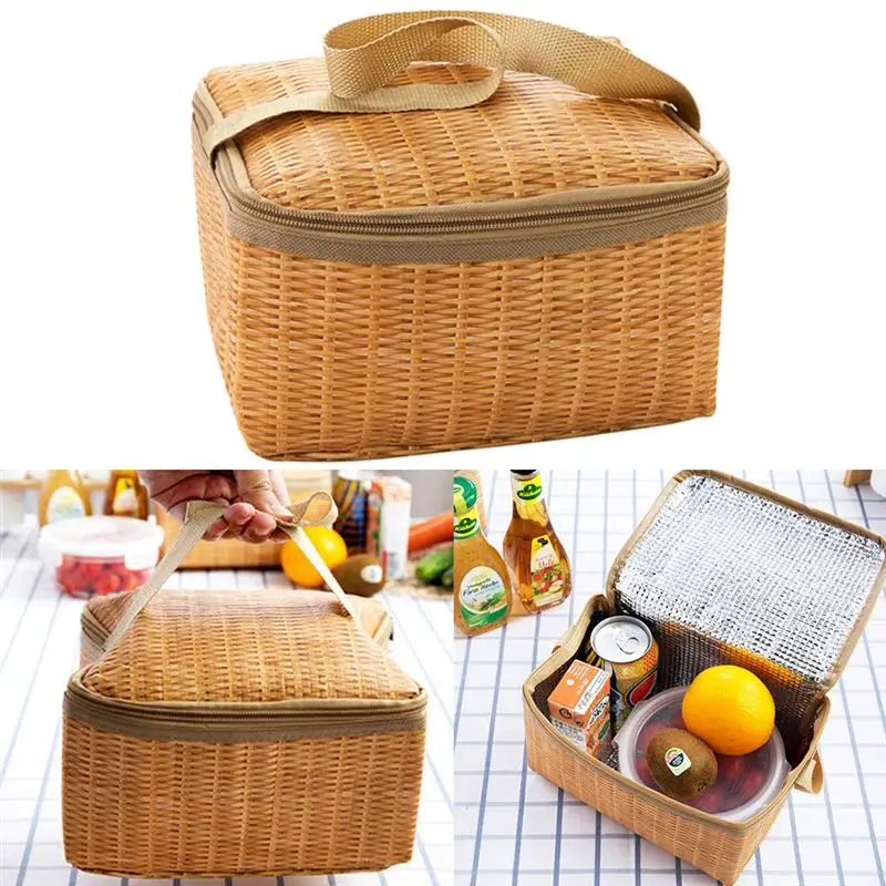 

Imitation Rattan Picnic Bag Waterproof Portable Insulated Thermal Storage Outdoors Picnic Box Bags