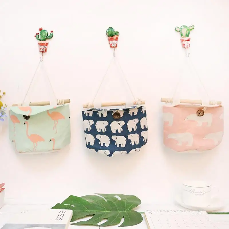 القطن الكتان جدار سلة غسيل معلقة جيب الكرتون القط تخزين أكياس جيوب لمستحضرات التجميل تخزين حاويات أكياس منظم