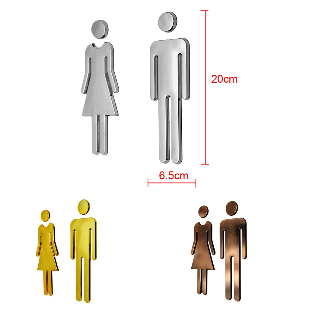 Hombre y mujer WC pegatinas baño signos baño Baño señalización placa de bronce