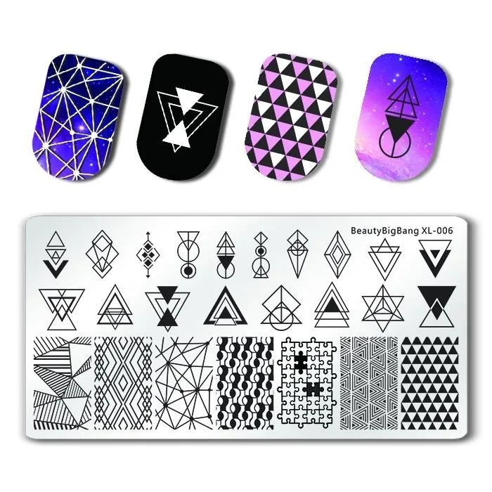 Штамповка для ногтей BeautyBigBang 6*12 см геометрический узор трафареты дизайна шаблон