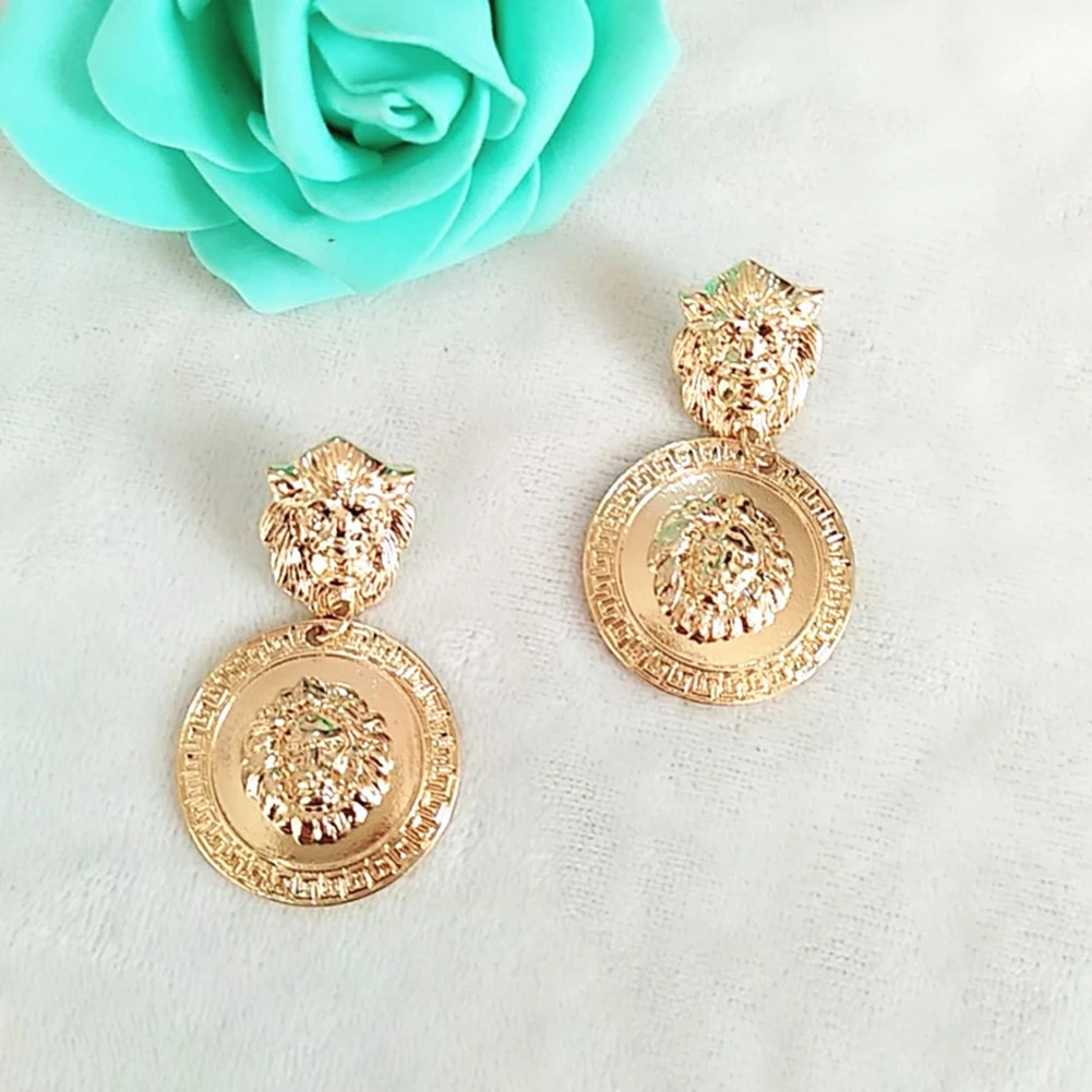Coin Earrings Lion Cute drop Earrings Gold Metal Geometric Vintage for Aretes Mujer Femme Women Party aretes de plata Oorbellen