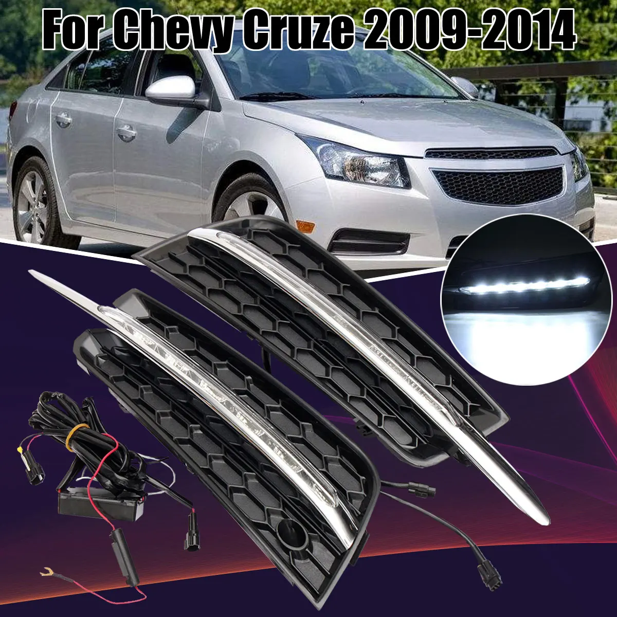 

DRL for Chevy Cruze 2009 2010 2011 2012 2013 2014 car-styling 12V 6LED driving light Daytime Running Lights with fog lamp hole