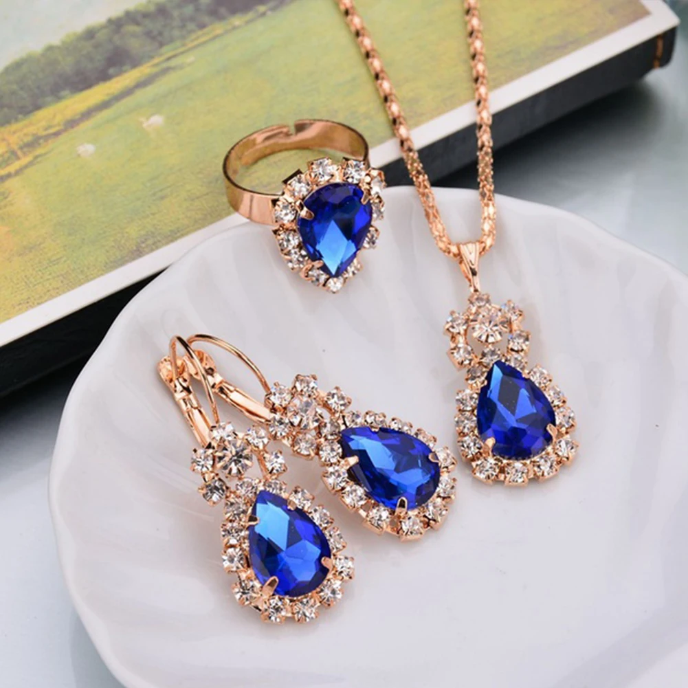 

1 Set Charm Jewelry Sets Romantic Fabala Crystal Rhinestone Vintage Elegant Necklace Earrings Rings