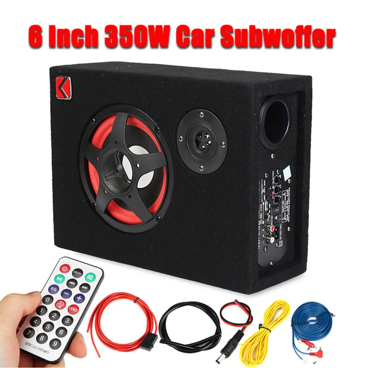 6 Inch 350W Under Seat Car Active Subwoofer Speaker Stereo Bass Audio
