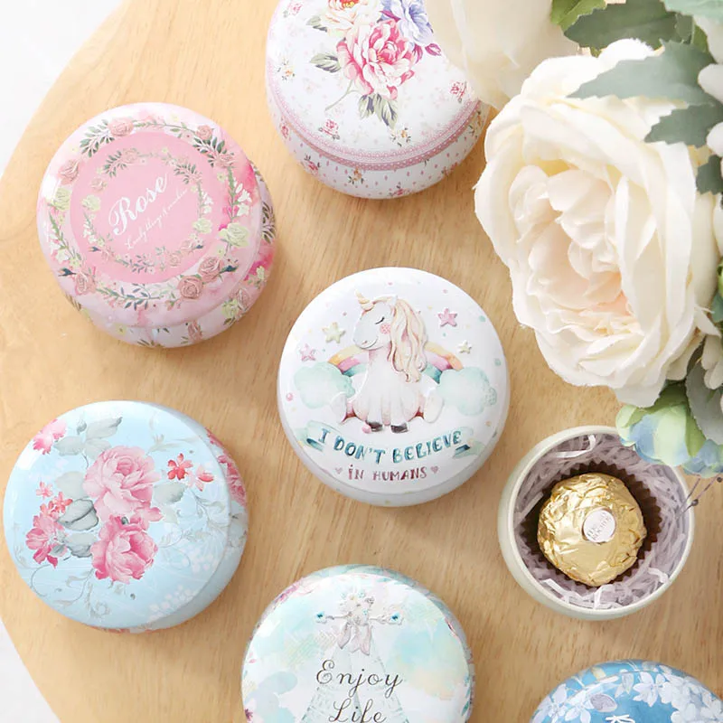 

Home Decor Tinplate Rose Tea Pot Drum-shaped Festive Party Supplies Multifunction 1PCS Candy Box Cookie chocolate Case
