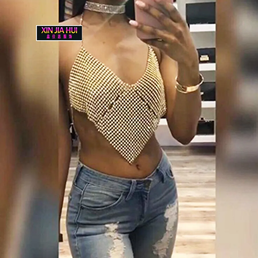 

Heat Sell Sexy Nightclub Metal Drill Chain Split Vest Woman Pole Jazz Cheerleading Dance Dj Costume Rhinestone Singer Bodysuit