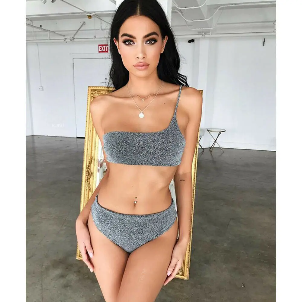 

Swimwear Bathing Padded Bra Swimsuit Women Bandage Shiny 2019 New Casual Summer Bra +panties Brief Sets