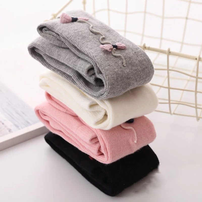 Princess Newborn Kid Baby Girls Stockings Warm Knit Toddler Kids Pure Cotton Winter Bow-knot Tights Baby Hosiery 0-36M