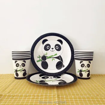 

20Pcs/Set Cute Panda 10Pcs Paper Cups + 10Pcs Plates For Kids Birthday Party Baby Shower Decorations