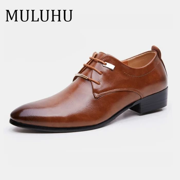 

MULUHU Fashion Leather Shoes Man Casual Shoes Sapato Social Masculino Leather Business Office Shoes Black Brown Plus Size 38-48