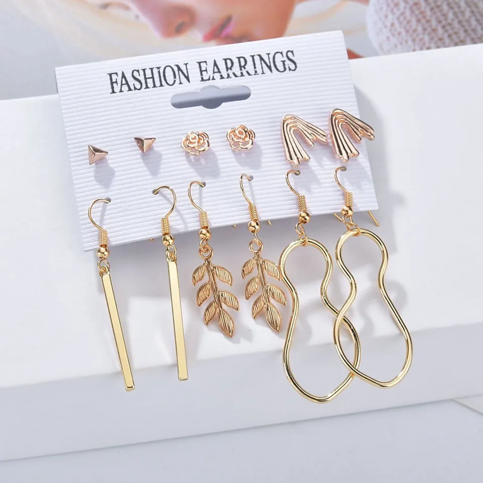 

Women Trendy Geometric Drop Earrings Handmade High Quality Gold Earrings Sets Girls Decoration Earrings Jewelry 6 Pairs/Set
