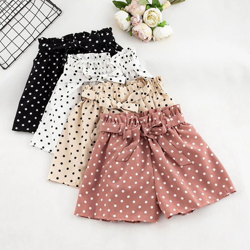 

Polka Dot Chiffon Shorts Women High Waist Wide Leg Trouser Sweet Pink Black Fashion Casual Beach Style Bottoms Sumer Wear Bottom