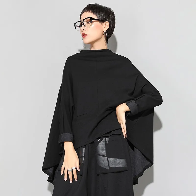 TWOTWINSTYLE Осенние Топы женская футболка стоячий воротник крыло летучей мыши