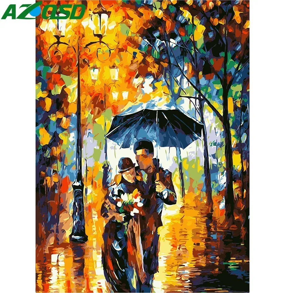 

AZQSD Hand Painted Modern DIY Rain Oil Painting By Numbers Abstract Landscape Picture Canvas Painting For Living Room Wall Decor