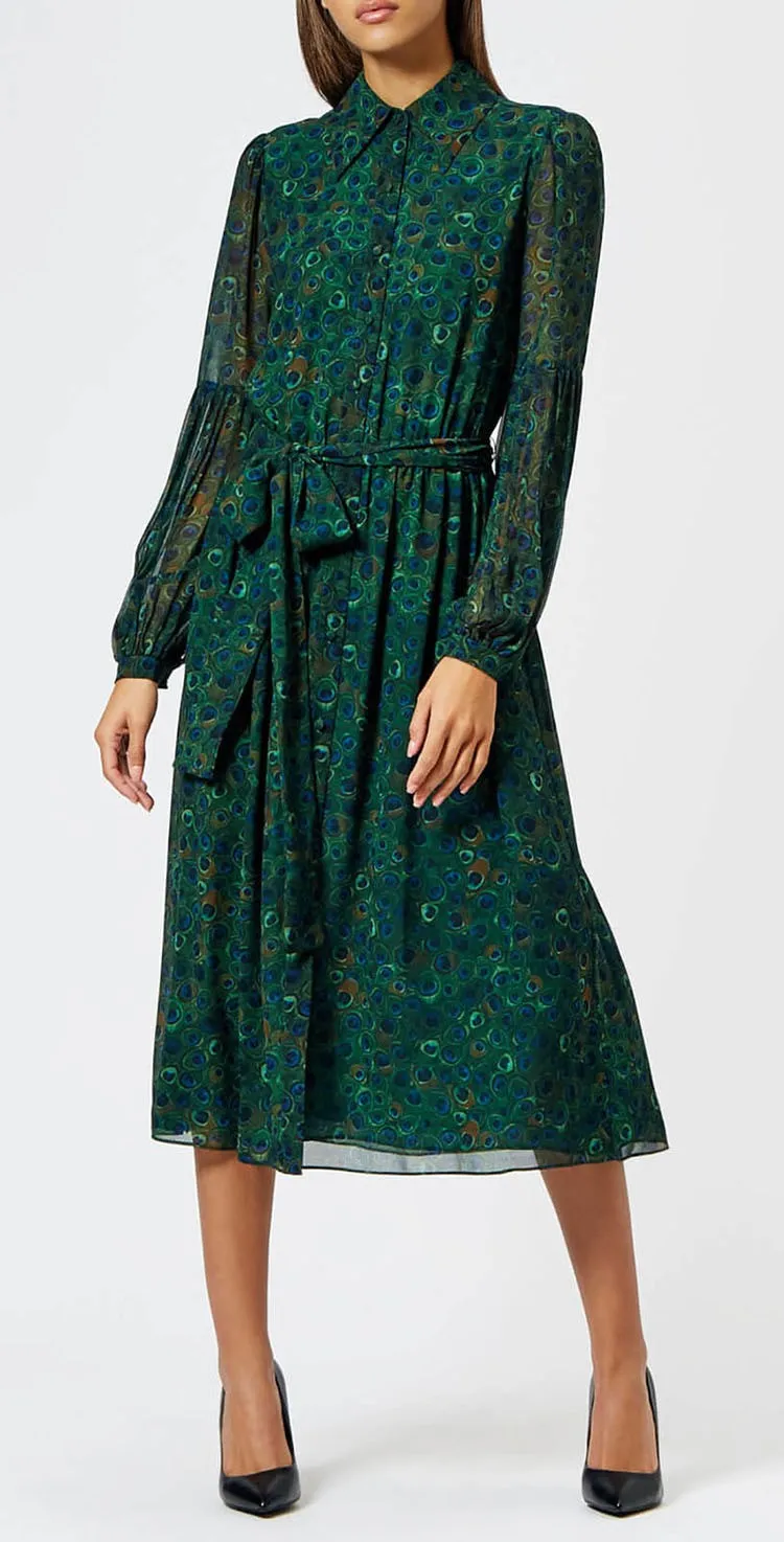 

2019 Summer Elegant Women Turn Down Collar Floral Print Dress Lantern Sleeve Party Dress Bohemian Sashes A-Line Work Dress