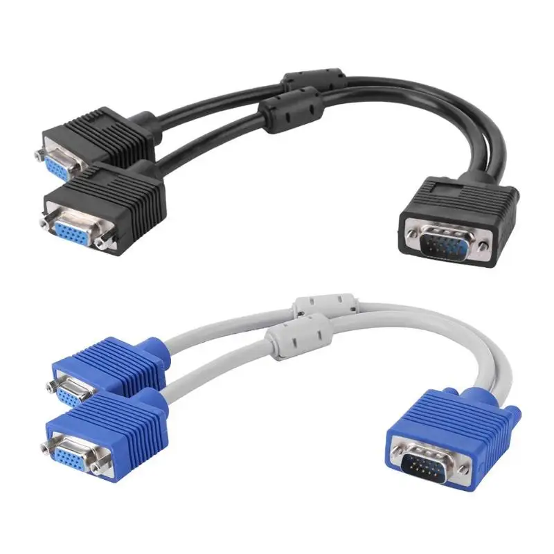 

1 Computer to Dual 2 Monitor VGA Splitter Cable Video Y Splitter Two Ports VGA Male to Female cabe cord wire line 0.3m