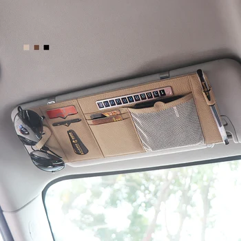 

Black Beige Gray Leather Car Sun Visor Hanging Organizer Holder Pocket For Card Glasses Cellphone Pen With Parking Number