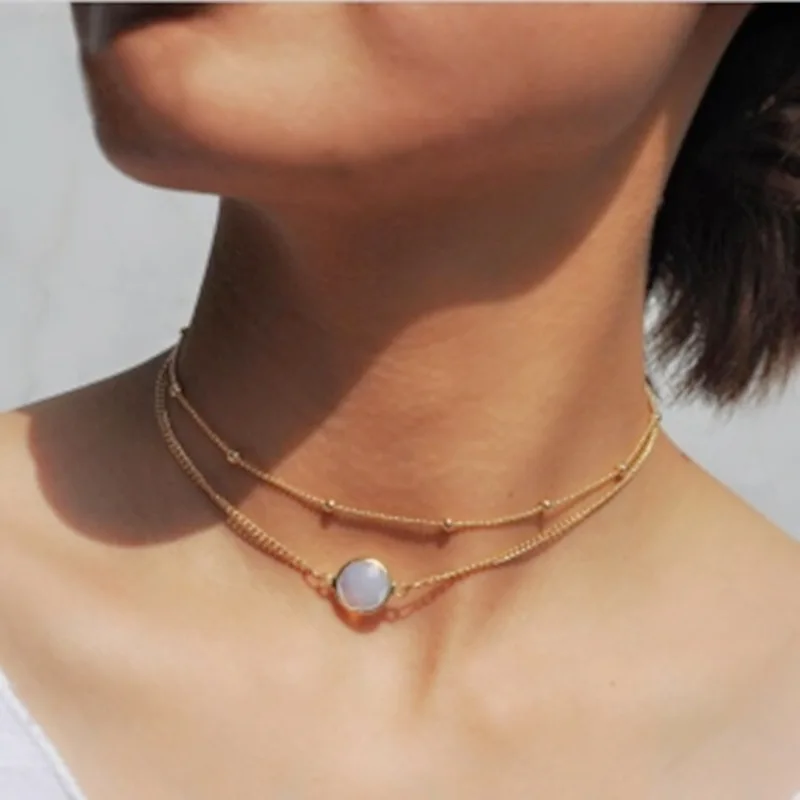 

2019 Choker Moana Collares Euro-american Cross-border Simple Set Jewelry Drop Chain Double Layer Clavicle Short Lady Necklace