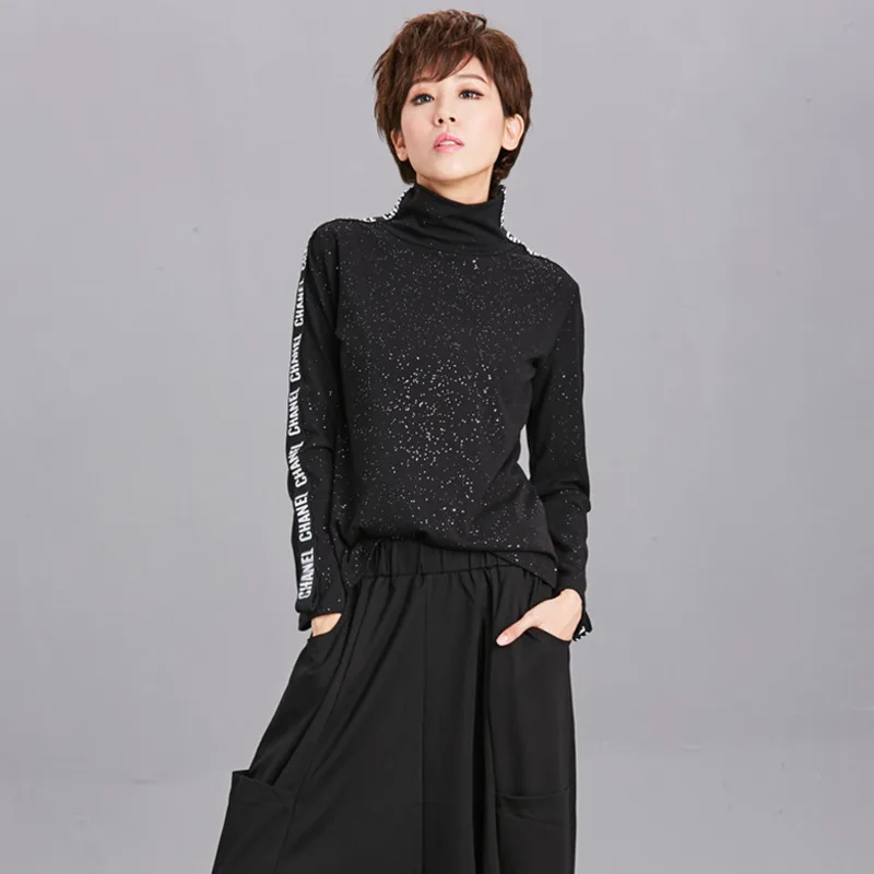 

#1446 Spring Autumn Harajuku Turtleneck T Shirt Women Long Sleeve Streetwear Slim Top Female Sexy Basic Side Ribbons T-shirt