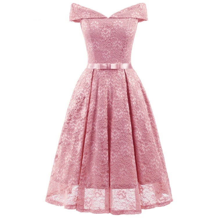 

fashion Short Evening Dress Lace Bow A-line Party Formal Dress elegant Graduation Dresses Large size party gown