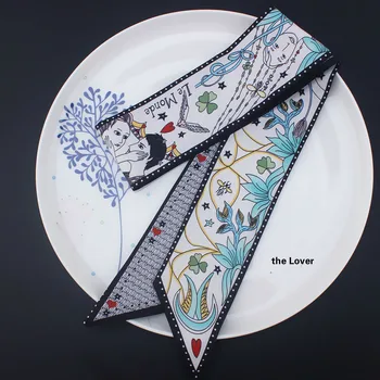 

Tarot Series Double-deck Two-sided Printing Twill Small Bind Bag Handle Imitate Silk Scarf Ribbon Hair Band Women Scarves Hijab